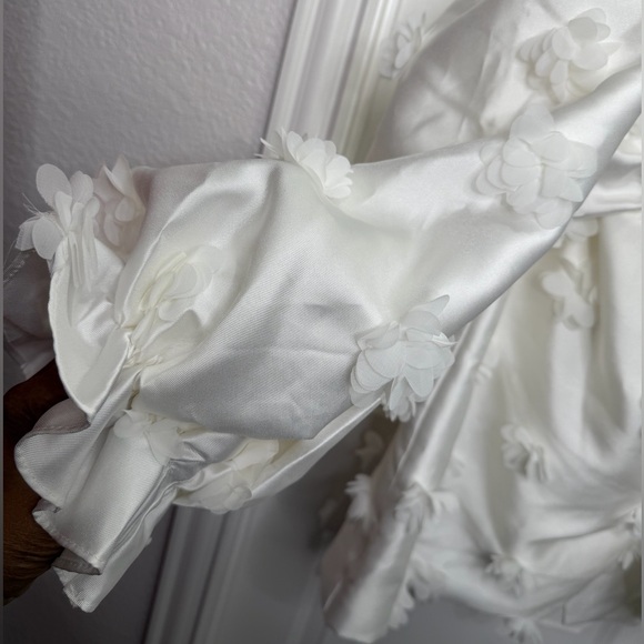 NEW‎ ASOS Luxe white balloon sleeved dress with 3-D flowers and bow detail sz 10 - Picture 4 of 14
